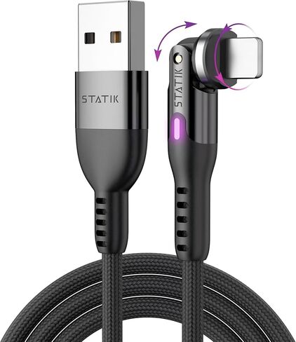 كابل Statik PowerPivot USB إلى Apple للشحن السريع - كابل شحن متوافق مع iPhone بقدرة 10 وات ونقل البيانات، رأس دوار 360 درجة - 3FT/1M in Saudi Arabia