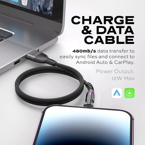 كابل Statik PowerPivot USB إلى Apple للشحن السريع - كابل شحن متوافق مع iPhone بقدرة 10 وات ونقل البيانات، رأس دوار 360 درجة - 3FT/1M in Saudi Arabia