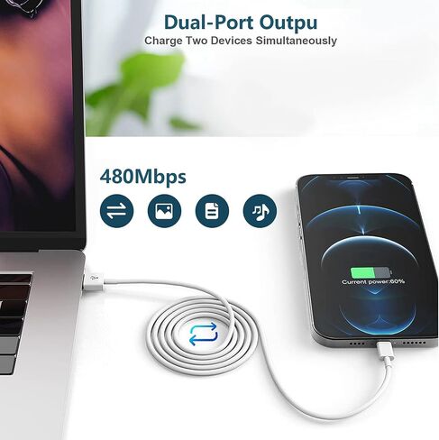 شاحن iPhone، {معتمد من MFi} شاحن iPhone إلى كابل USB للشحن السريع ومزامنة البيانات مع قابس سفر لشاحن الحائط USB متوافق مع iPhone 14/13/12/11/11 Pro/Xs/XR/X/8/8Plus والمزيد in Saudi Arabia