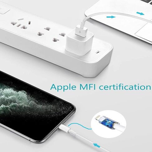 شاحن iPhone، {معتمد من MFi} شاحن iPhone إلى كابل USB للشحن السريع ومزامنة البيانات مع قابس سفر لشاحن الحائط USB متوافق مع iPhone 14/13/12/11/11 Pro/Xs/XR/X/8/8Plus والمزيد in Saudi Arabia