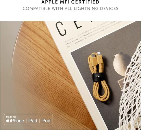 كابل حزام Native Union USB-C إلى Lightning - كابل شحن معزز فائق القوة بطول 4 أقدام مع حزام جلدي [معتمد من MFi] متوافق مع iPhone 14 وiPhone 13 والإصدارات السابقة (Zebra) in Kuwait