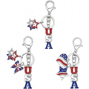 3PCS 4th of July Keychain Set, Patriotic USA Keychains with American Flag Star Heart Charms, Independence Day Key Rings for Women Girls Bags Purse Accessories in Saudi Arabia