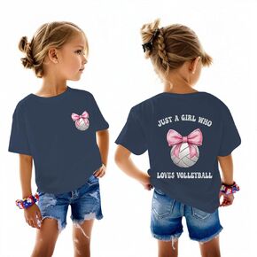 Volleyball Shirts for Girls Bow Shirt Graphic Tees Cute Funny Tshirts Kids Graphic Tees Summer Short Sleeve Tops in Saudi Arabia