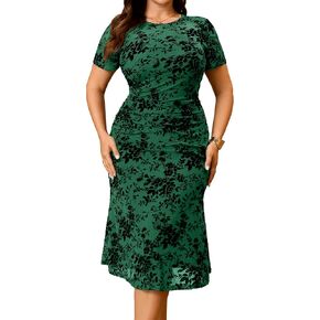 RWJ Women Plus Size Wedding Guest Dress 2026 Summer Short Sleeve Floral Bodycon Mesh Formal Evening Cocktail Party Dress in Saudi Arabia