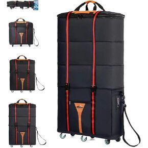 Expandable Foldable Travel Bag with Wheels Collapsible Rolling Luggage Bag Large Capacity Suitcase Duffel Bag for Men Women, Black in Saudi Arabia