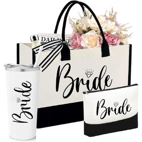 Bride Canvas Tote Bag for Bride, Bridal Shower Gifts, Bachelorette Party Decoration, Engagement, Honeymoon, Wedding Bag Tote with Pocket and Snap Button Closure in Saudi Arabia