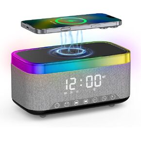 Alarm Clock with Wireless Charging, Alarm Clocks for Bedrooms, Bluetooth Alarm Clock, RGB Night Light - Multi-Functional Smart Alarm Clock for Adults & Teens Black in Saudi Arabia