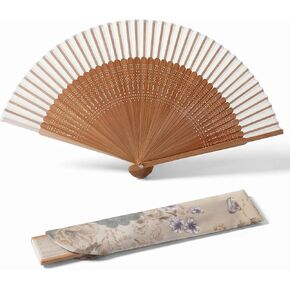 Folding Hand Fan Bamboo Hand Held Manual Fan for Women Wooden Vintage Handheld Asian Fans Foldable Dance Silk-Fan for Tea Party Summer Wedding Gifts Festival Decor in Saudi Arabia
