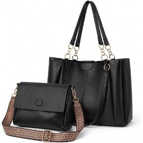 Tote Bag Two-Piece Set for Women, PU Leather Hobo Bag+Shoulder Bag with Embroidered Shoulder Strap, Crossbody Messenger Bag in Saudi Arabia