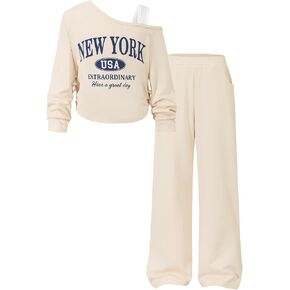 YOURUIKEY Girls 2 Piece Clothes Crop Tops Trendy Sweatshirts and Sweatpants Set Fall Girl Outfits Kids Clothes Size 7-14 in Saudi Arabia