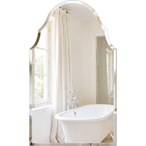 24" x 40" Arched Scalloped Bathroom Mirror, Frameless Beveled Decorative Wall Mirror for Vanity, Powder Room, Entryway, Large Accent Mirror with Reinforced Backing, Flush Mount in Saudi Arabia