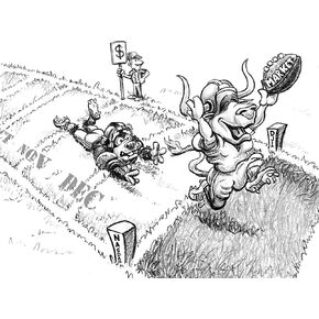 Bull 'n Bear Touchdown Stock Market Cartoon Signed by Artist Print, Southworth Heavy Linen Paper in Kuwait