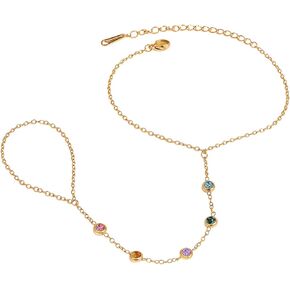 1 Piece Hand Chain Bracelet, Colorful Zircon Dainty Adjustable Finger Ring Design Trendy Seasonal Ring Bracelet for Women in Saudi Arabia