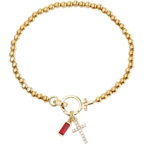Mint & Lily Cross Charm Birthstone Bracelet for Women | 18K Gold Beaded Stretch Bracelet, Waterproof, Tarnish Resistant, Stainless Steel | Faith Jewelry Gift, Birthday | January Garnet, 7" in Saudi Arabia
