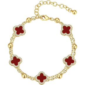 MONOOC Clover Bracelet for Women - Lucky Four Leaf Clover Bracelet for Women 14K-Gold-Plated Adjustable Bracelets for Woman Trendy Lucky Jewelry Birthday Gifts for Woman in Saudi Arabia