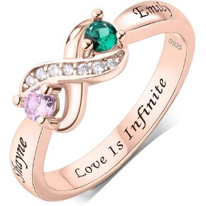 Personalized 925 Sterling Silver Mother’s Ring with 2 Birthstones, Custom Engraved Name, Promise Infinity Ring Christma Gift for Mom, Grandma, Wife in Saudi Arabia
