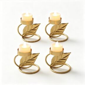 2Pcs Leaf Tea Light Candle Holder, Gold Metal Candle Stand for Home Decor, Dining Table, Living Room, Coffee, Table Centerpiece in Saudi Arabia