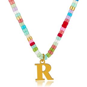 Beaded Initial Necklace Letter Choker for Girls Beach Boho Summer Jewelry Gifts for Women in Saudi Arabia