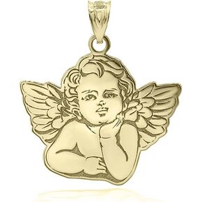 Certified 14k Yellow Gold Personalized Cherub Guardian Angel Pendant Custom Engraved with Any Name in Saudi Arabia