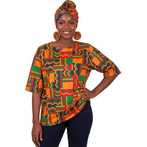 Yi-gog Womens Print Shirt African Dashiki Short Sleeve Tunic Top with Pockets Set Loose Fit T Shirts Casual Round Neck Blouse in Saudi Arabia