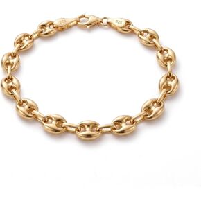 HEON 24K Gold Plated 925 Sterling Silver Puffed Mariner Chain Bracelet | 7.10mm Solid Links | Hypoallergenic Nickel Free in Saudi Arabia