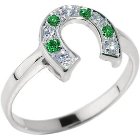 Fine 925 Sterling Silver Green and White CZ Lucky Horseshoe Ring in Saudi Arabia