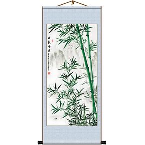 Trwteru Chinese Ancient Landscape Scroll Painting, Traditional Feng Shui Calligraphy Ink Art Wall Decor Poster for Living Room/Office/Bedroom/Study Room - Peace Bamboo, 32 * 14 Inch in Saudi Arabia