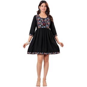 Women's Cotton Embroidered Indian Short Kurti | A-LineTunic Top | Boho Ethnic Casual Party & Festive Wear in Saudi Arabia