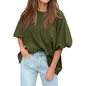 Tankaneo Womens Oversized Puff Short Sleeve T Shirt Summer Casual Crew Neck Tunic Tops Loose Fit Basic Tees in Kuwait