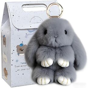 Keychain Clip,Keyring Cute Rabbit for Men Women,Key Chain Ring Holder Organizer for Home Car Keys Leather Handbags(Grey) in Kuwait