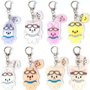 8 PCS SK-Z Cartoon Keychains Acrylic Animal Key Rings Stray Keychain Double Sided Pattern Backpack Pendant Cute Gifts in Kuwait
