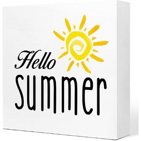 Hello Summer Watercolor Sunshine Wooden Plaque Sign Desk Decor,Rustic Sunshine Wood Block Sign Desk Decorations for Summer Home Living Room Office Garden Beach House Shelf Table Decor in Kuwait