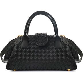 JBRUN Trendy PU Leather Woven Boston Bag Shoulder Bags for Women Top-Handle Tote Handbag Hobo Purse(Black) in Kuwait