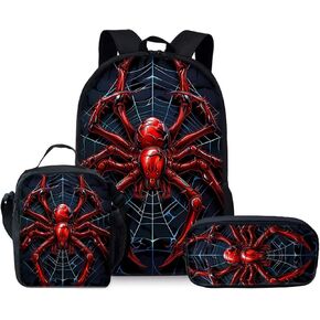 KAweh Cool Spider Backpack Set, 3PCS Bookbag with Lunch Bag & Pencil Pouch for Travel & Daily Use (red) in Saudi Arabia