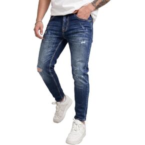 Men's Tapered Slim Fit Jeans, Distressed Stretch Denim for Casual and Work, Comfortable Material, Odor-Free in Saudi Arabia