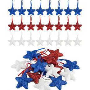 4th of July Star Hanging Decorations, 24 Pack Red White Blue Foam Stars, Lightweight Patriotic Hanging Ornaments for Independence Day Party, Veteran Day Home Decor in Saudi Arabia
