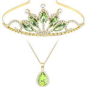 Princess Crown Costume Accessories for Women Adult, Green Tiara and Necklace Set for Halloween Dress Up in Saudi Arabia