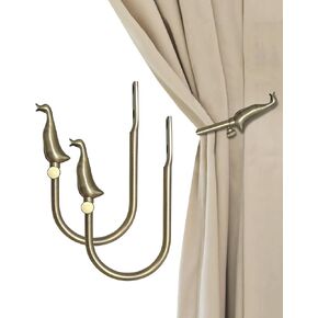 Antique Brass Curtain Holdbacks 2 Pack, Metal Duck Design Tiebacks Wall Mounted - Decorative Holders for Drapes & Curtains, Heavy Duty Pull Back Hooks in Saudi Arabia