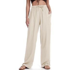 Womens Linen Pants Wide Leg Drawstring Palazzo Casual Beach Summer Pants for Women with Pockets 2026 in Kuwait