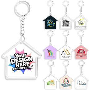 Custom Home Keychains Bulk,Pack of 20-300 Acrylic House Keychain with Your Personalized Logo/Text/Photo,New Home Key Chains Gift for Realtor,Real Estate,Branding,Housewarming in Saudi Arabia