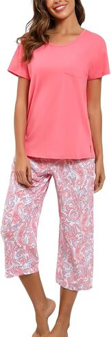 Inadays Womens Pajama Sets Cotton Pj Sets Short Sleeve Top With Capri Pants 2 Piece Sleepwear Comfy Lounge Set in Saudi Arabia