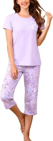 Inadays Womens Pajama Sets Cotton Pj Sets Short Sleeve Top With Capri Pants 2 Piece Sleepwear Comfy Lounge Set in Saudi Arabia