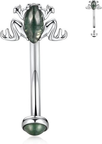 FUNLMO G23 Titanium Eyebrow Rook Labret Lip Piercing Jewelry Internal Threaded Vertical Labret Lip Jewelry Small Belly Button Ring Moss Agate Frog 16G Curved Barbell in Kuwait