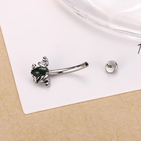 FUNLMO G23 Titanium Eyebrow Rook Labret Lip Piercing Jewelry Internal Threaded Vertical Labret Lip Jewelry Small Belly Button Ring Moss Agate Frog 16G Curved Barbell in Kuwait