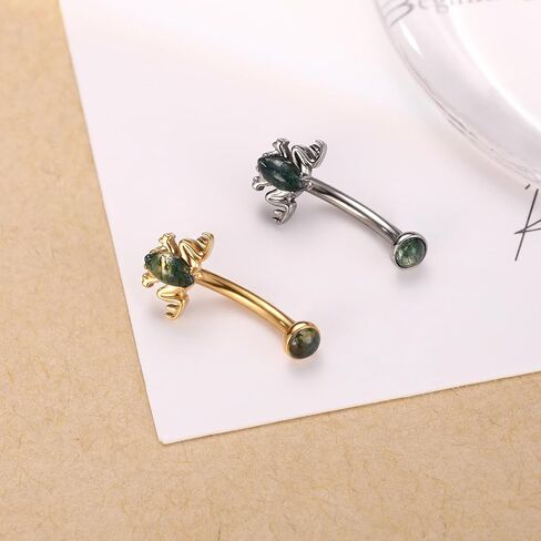 FUNLMO G23 Titanium Eyebrow Rook Labret Lip Piercing Jewelry Internal Threaded Vertical Labret Lip Jewelry Small Belly Button Ring Moss Agate Frog 16G Curved Barbell in Kuwait