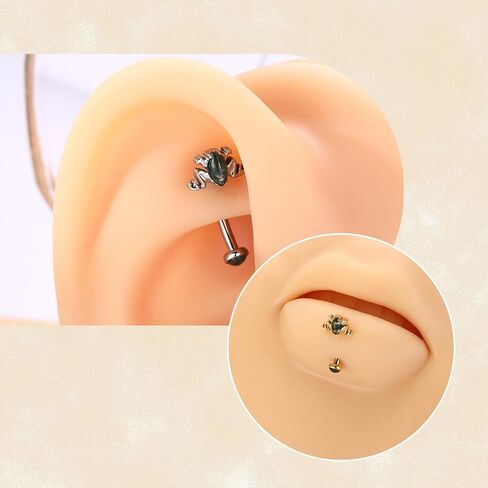 FUNLMO G23 Titanium Eyebrow Rook Labret Lip Piercing Jewelry Internal Threaded Vertical Labret Lip Jewelry Small Belly Button Ring Moss Agate Frog 16G Curved Barbell in Kuwait