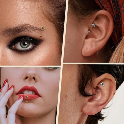 FUNLMO G23 Titanium Eyebrow Rook Labret Lip Piercing Jewelry Internal Threaded Vertical Labret Lip Jewelry Small Belly Button Ring Moss Agate Frog 16G Curved Barbell in Kuwait