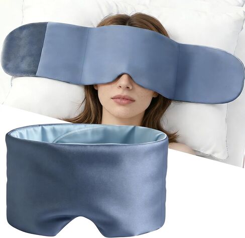 Weighted Sleep Mask for Side Sleepers, 100% Blackout Eye Mask for Sleeping with Adjustable Strap, Dual-Sided Cooling Silk & Warm Cotton Blindfold, Zero Pressure Eye Cover for Travel, Nap & Yoga in Kuwait