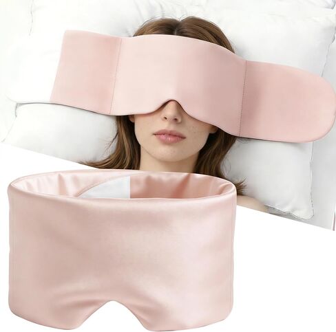 Weighted Sleep Mask for Side Sleepers, 100% Blackout Eye Mask for Sleeping with Adjustable Strap, Dual-Sided Cooling Silk & Warm Cotton Blindfold, Zero Pressure Eye Cover for Travel, Nap & Yoga in Kuwait