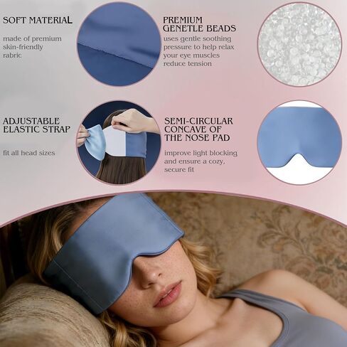 Weighted Sleep Mask for Side Sleepers, 100% Blackout Eye Mask for Sleeping with Adjustable Strap, Dual-Sided Cooling Silk & Warm Cotton Blindfold, Zero Pressure Eye Cover for Travel, Nap & Yoga in Kuwait